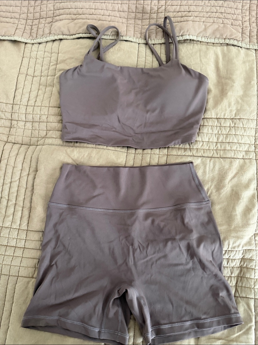Women's Strappy Crop Bralette and High-Waist Bike Shorts Set - Chocolate Brown